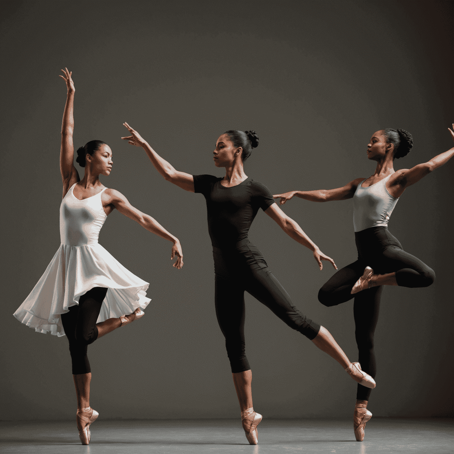 Collage of three professional dancers: Maria Gonzalez in a classical pose, James Chen mid-choreography, and Aisha Johnson performing a contemporary piece