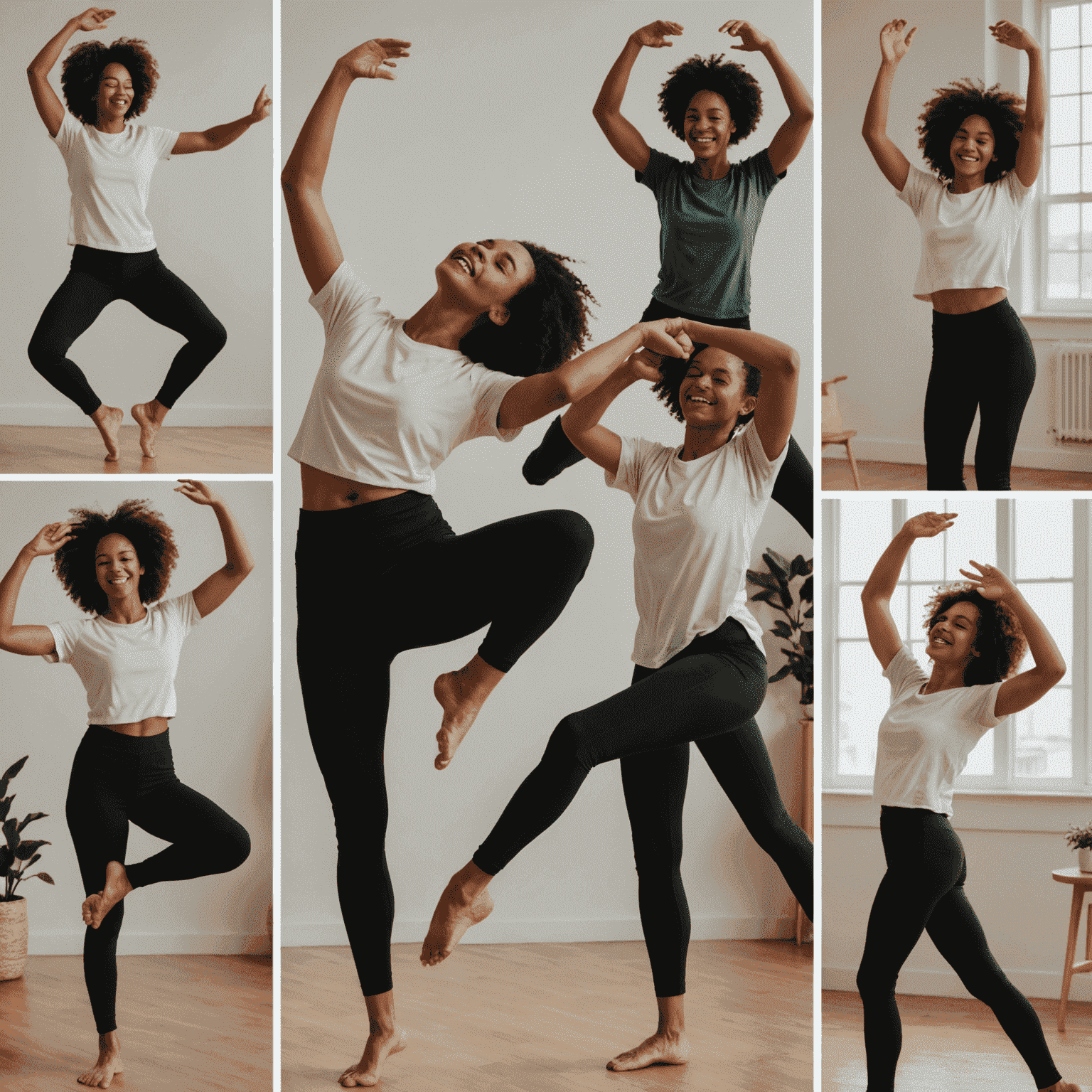 A collage showing various benefits of dance: a person stretching to represent flexibility, a group laughing together for social aspects, and a peaceful pose for mental well-being.